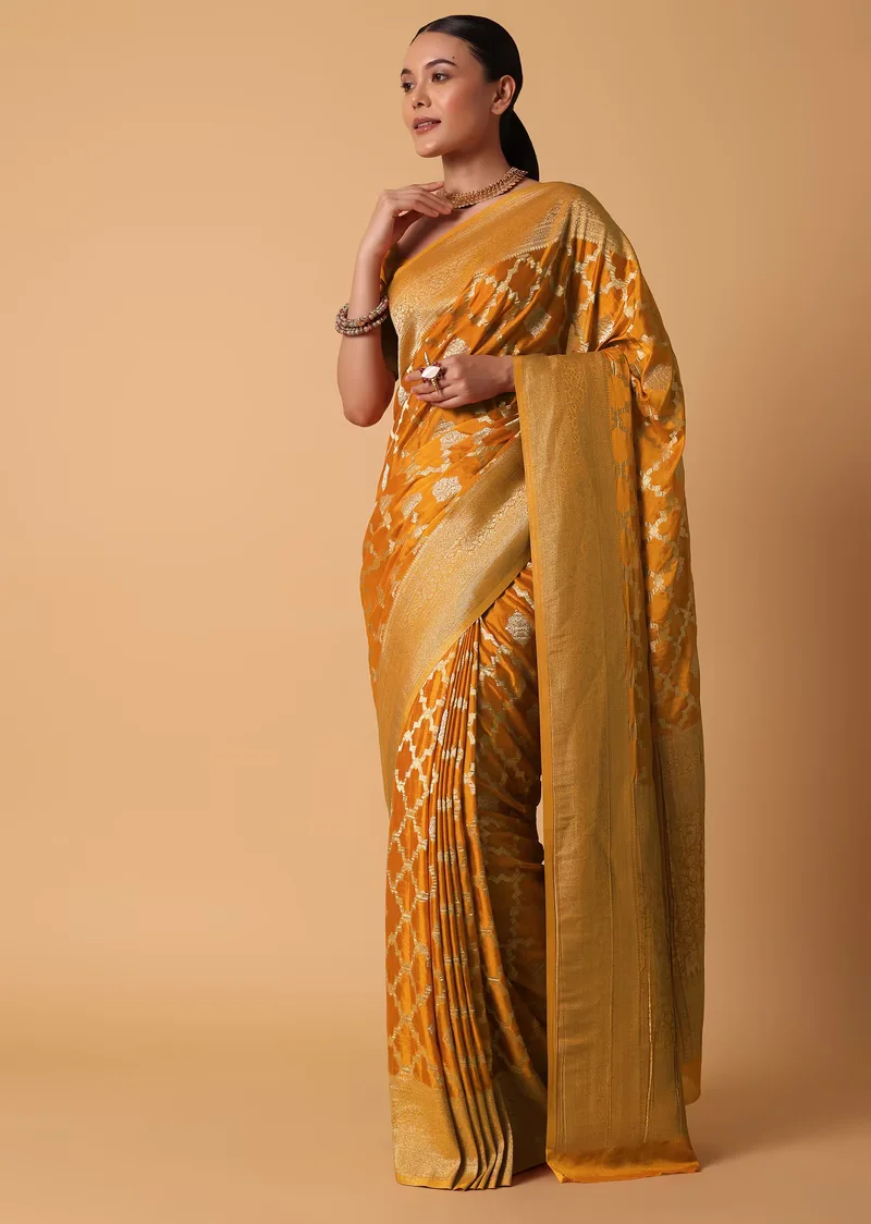 Yellow Satin Organza Saree